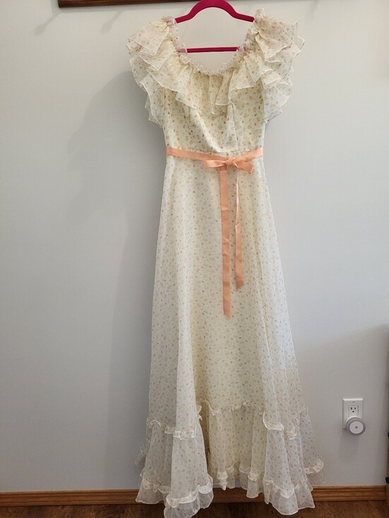 Vintage Dresses & Skirts - Vintage 70s Prairie Maxi Dress Boho Ruffles Cottagecore Formal Cocktail